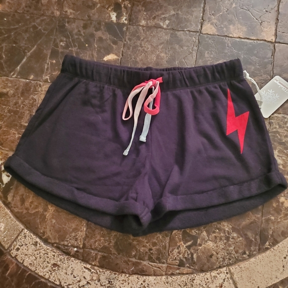 PJ Salvage Happy Vibes Black Lighting Bolt lounge Shorts S NWT - Picture 2 of 5